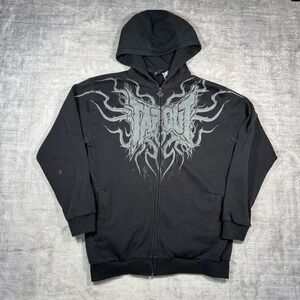 Tapout Sweatshirt Mens Large Black Full Zip Hoodie Vintage Y2K Tribal MMA Grunge